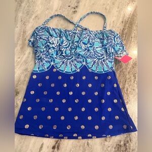 Lilly Pulitzer Belize Tankini Swim Top Blue Grotto size 6